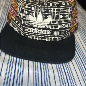 adidas Black and Red Snapback Hat with Multicolor Trim
